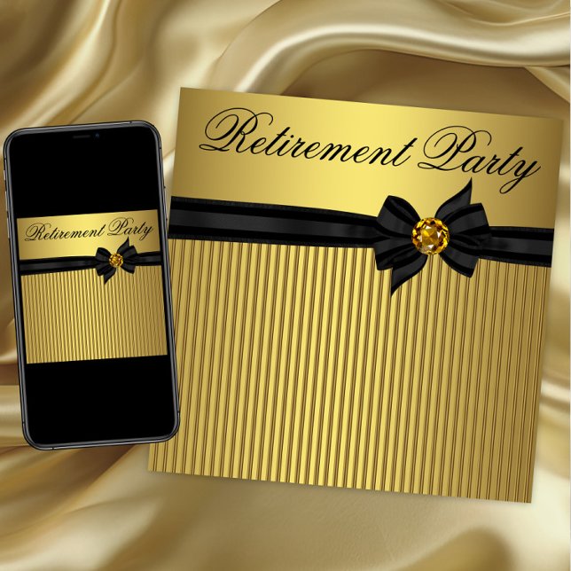 Elegant svart och guld pensioneringsfest för kvinn inbjudningar (Elegant any event invitation. Instant download and printed invitations available.)