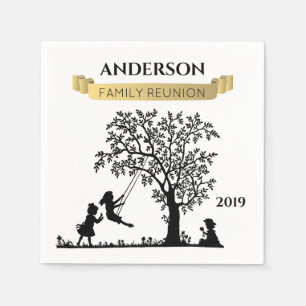 Elegant Svart och Guld Personlig Familjeåterföreni Pappersservett