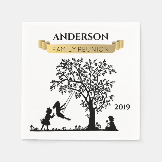 Elegant Svart och Guld Personlig Familjeåterföreni Pappersservett (Framsidan)