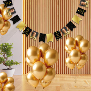 Elegant, svart och Guld-prickad fotoFödelsedagsfes Vimplar
