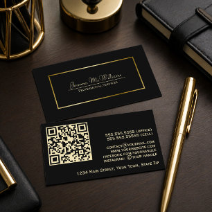 Elegant svart och guld professionell QR-kod Visitkort