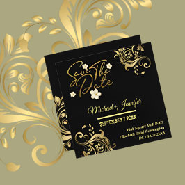 Elegant svart och guld QR Save The Date-inbjudan Spara Datumet