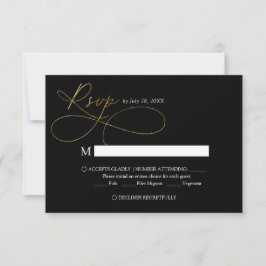 Elegant svart och guld script kalligrafi bröllop OSA kort