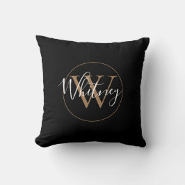 Elegant svart och guld script monogramnamn kudde