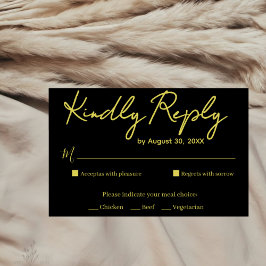 Elegant svart och guld skrift bröllops RSVP-kort OSA Kort