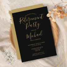 Elegant, svart och Guld, skript Pension Party