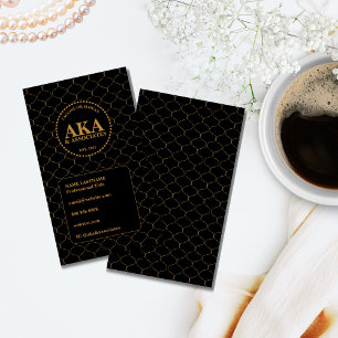 Elegant svart och guld spaljé affärsmonogram visitkort