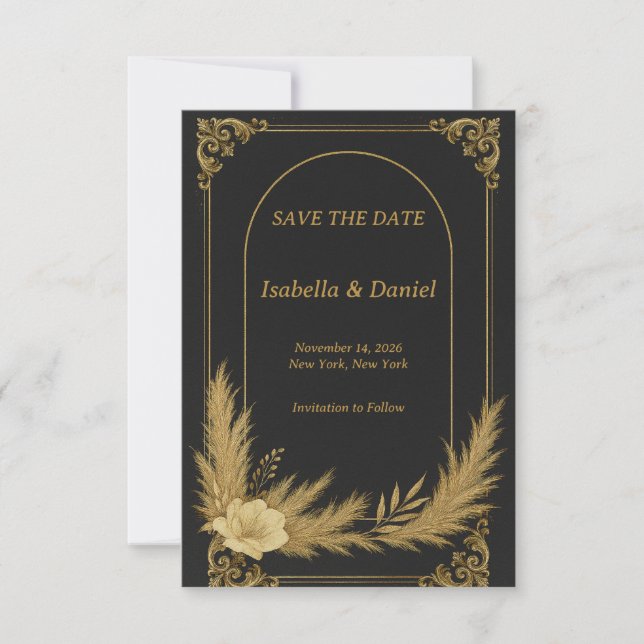 Elegant svart och guld Spara datum-kort Datumet (Framsida)