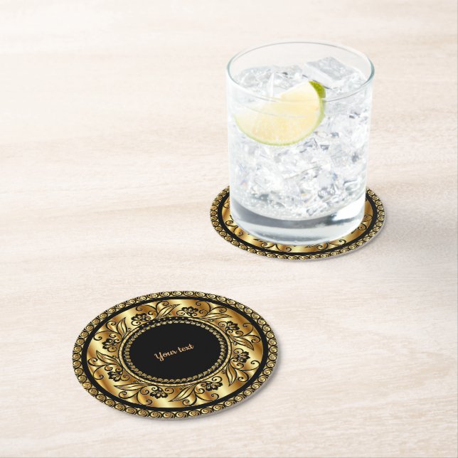 Elegant svart och guld, underlägg papper rund (Insitu)