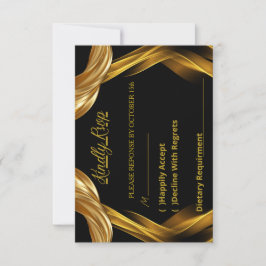 Elegant svart och guld utsmyckad bröllops-RSVP-sva OSA Kort