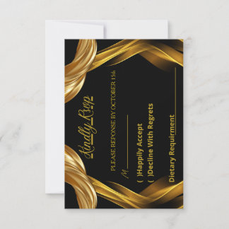 Elegant svart och guld utsmyckad bröllops-RSVP-sva OSA Kort