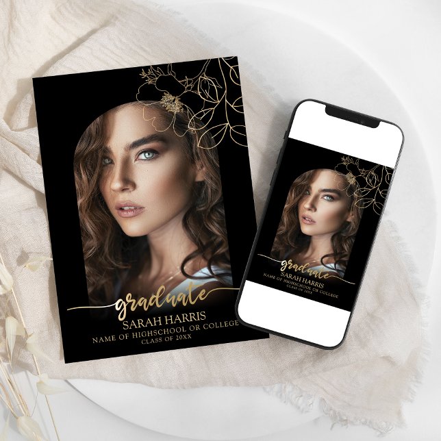 Elegant svart och guld | Valvfoto examen Meddelande (Skapare uppladdad)