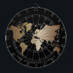 Elegant, svart och Guld, världskarta över Monogram Darttavla<br><div class="desc">Elegant Black Honeymoon Fund World Map</div>