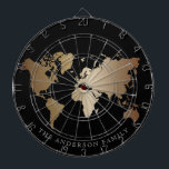 Elegant, svart och Guld, världskarta över Monogram Darttavla<br><div class="desc">Elegant Black Honeymoon Fund World Map</div>