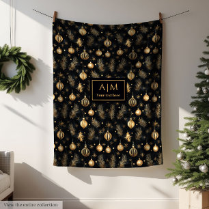 Elegant svart och guld vattenfärg modern semester fleecefilt