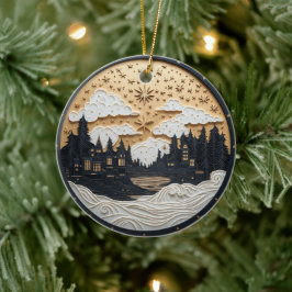 Elegant svart och guld vinterby ornament