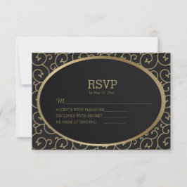 Elegant svart och guld virvlar bröllops RSVP-kort OSA Kort