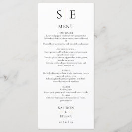 Elegant svart och guldmonogram bröllopsmiddag meny