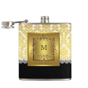 Elegant svart och guldmonogram fickplunta