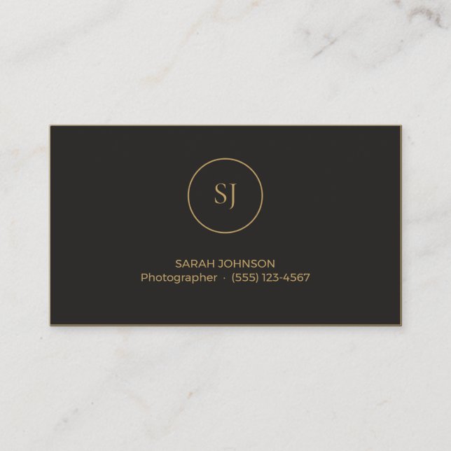 Elegant svart och guldmonogram visitkort (Framsida)