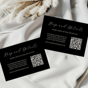 Elegant svart och krämfärgad QR-kod bröllops-svars OSA Kort