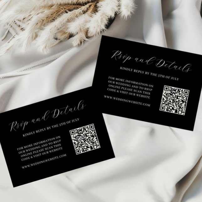 Elegant svart och krämfärgad QR-kod bröllops-svars OSA Kort (Skapare uppladdad)
