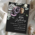 Elegant Svart och Lila Blommigt 40:e födelsedag Inbjudningar<br><div class="desc">Fira i stil med denna elegant 40:e födelsedagsinbjudan med luxuriösa vrida blommigtar i blandat färg. Designat att fånga visar denna inbjudan en lyxaktig arrangemang av blommigtar med riklig färgad - inklusive ro, ranunculus, dahlias, ögonblicksbilder, morsa och peonier - i en andningspalett med djupa lila, mjuka laktor, krämaktiga vita och skarpande...</div>