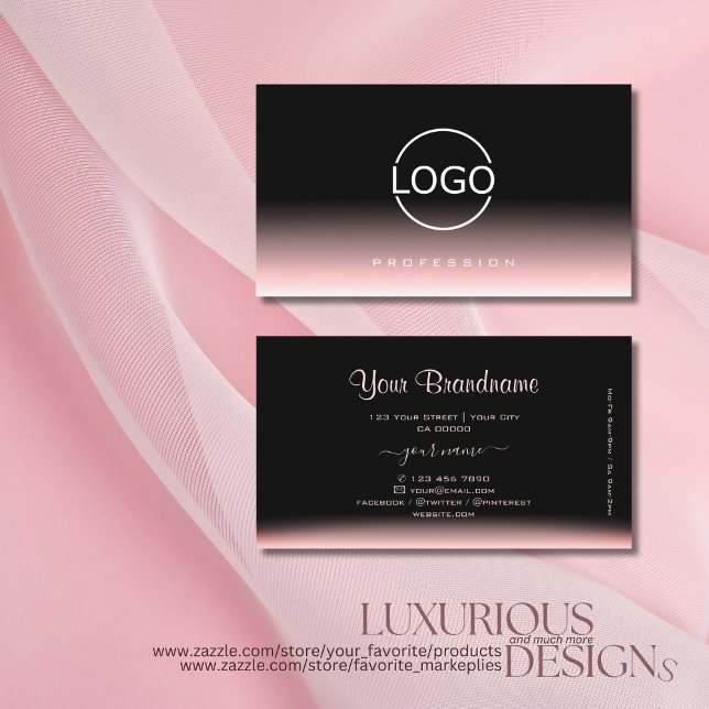 Elegant svart och Ljus rosa övertoning med Logotyp Visitkort (Skapare uppladdad)