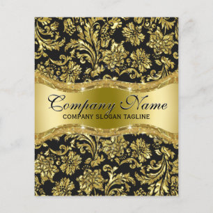 Elegant svart och metalliskt guld blomsterdamasker flygblad