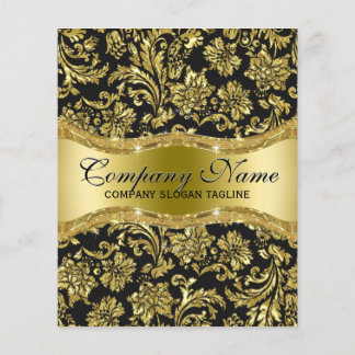 Elegant svart och metalliskt guld blomsterdamasker flygblad