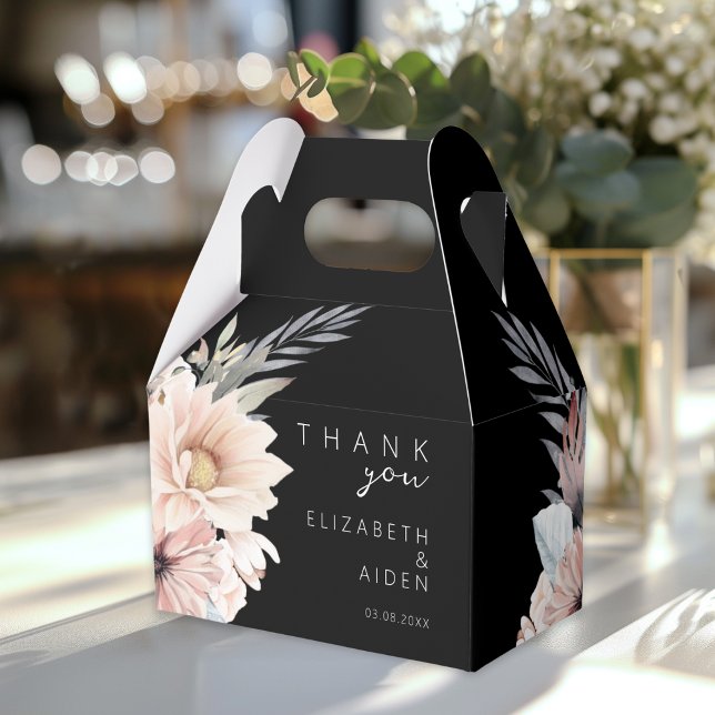 Elegant, svart och Pastel Boho Bröllop-ruta Presentaskar (Elegant, Black  & Pastel Boho "Thank you!" Favors Wedding Box. Personalized with your name and date.)