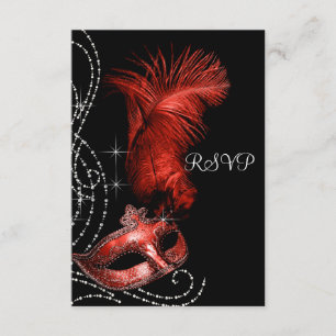 Elegant svart och röd maskeradfest RSVP OSA Kort