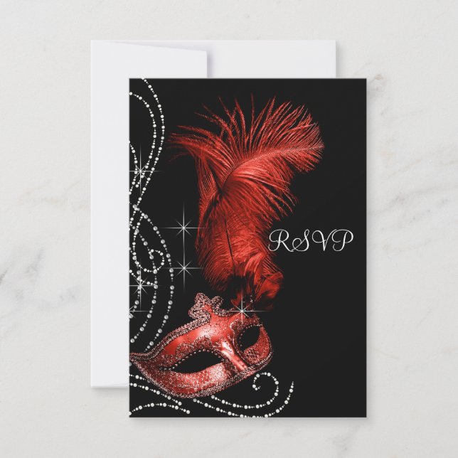 Elegant svart och röd maskeradfest RSVP OSA Kort (Framsida)