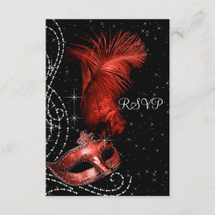 Elegant svart och röd maskeradfest RSVP OSA Kort