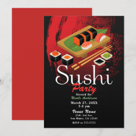Elegant Svart och Röd Modern Sushi-fest Event Inbjudningar