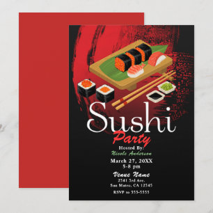 Elegant Svart och Röd Modern Sushi-fest Event Inbjudningar