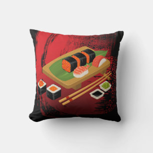 Elegant svart och röd sushi med modern chic kudde