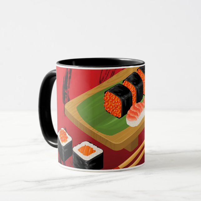 Elegant svart och röd sushi med modern chic mugg (Framsida vänster)