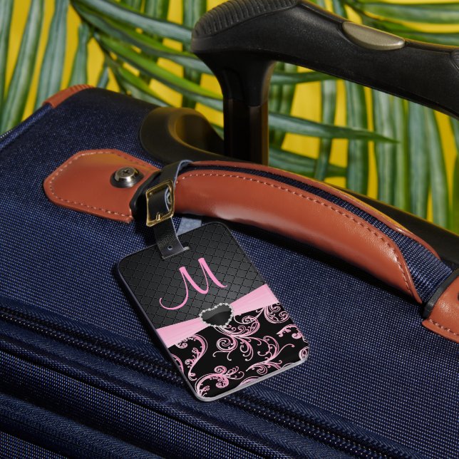 Elegant, svart och Rosa, Blommönster Bagagebricka (Framsida Insitu 1)