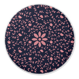 Elegant svart och rosa botanisk keramisk skåpsknap knopp