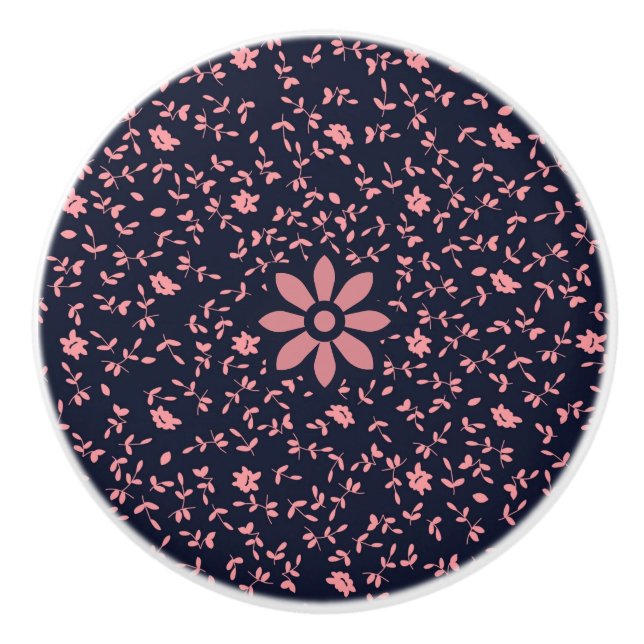 Elegant svart och rosa botanisk keramisk skåpsknap knopp (Framsidan)