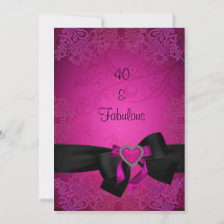 Elegant svart och rosa fantastisk 40-årsdag inbjudningar