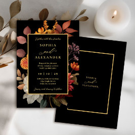 Elegant, svart och rost, hösten Blommigt Bröllop Inbjudningar