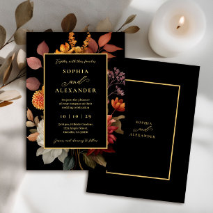 Elegant, svart och rost, hösten Blommigt Bröllop Inbjudningar