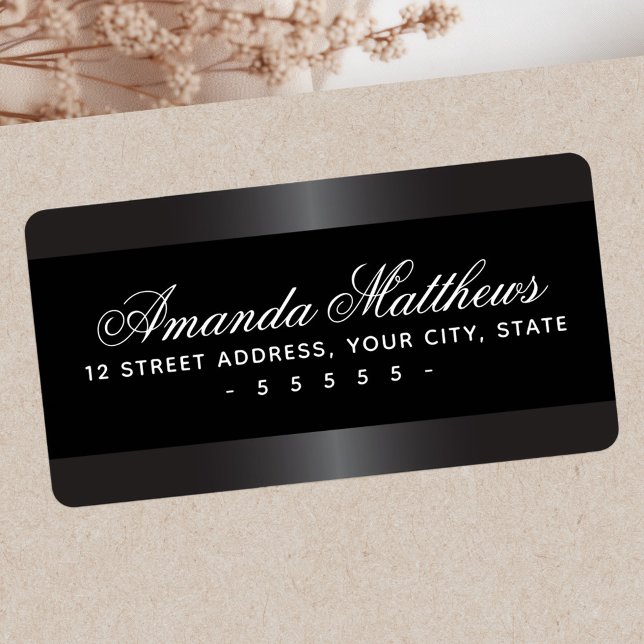 Elegant, svart och satin grått gräns adressetikett (Elegant black and satin gray border label)