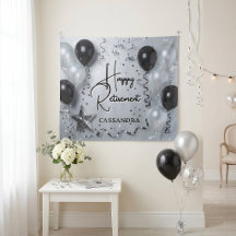 Elegant svart och silver ballong pensionärsfest