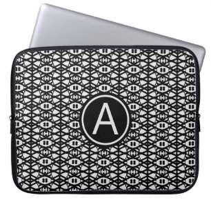 Elegant svart och silver diamantmönster och monogr laptop fodral