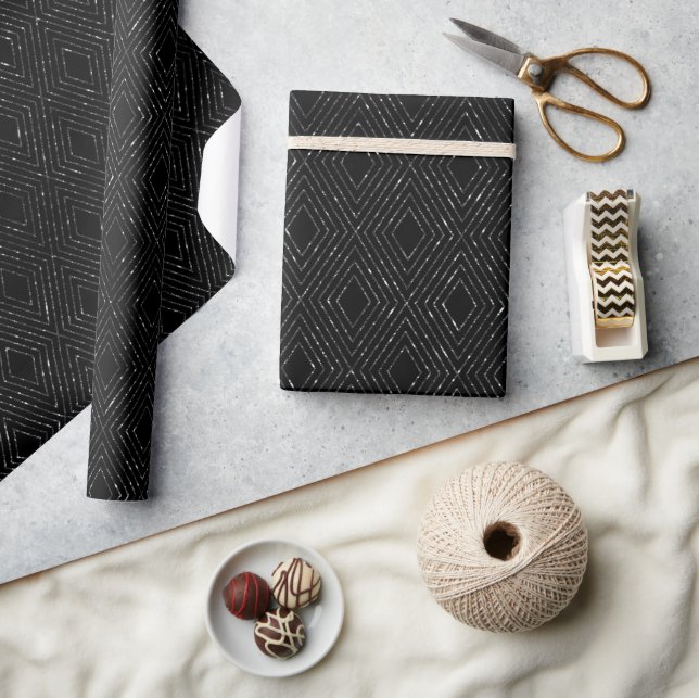 Elegant svart och silver glittermönster presentpapper (Hantverk)