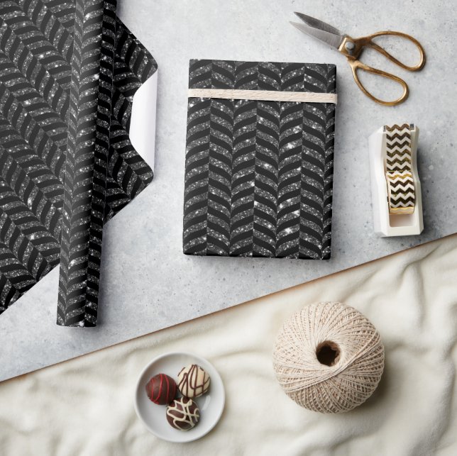 Elegant svart och silver glittermönster presentpapper (Hantverk)