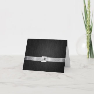 Elegant svart och silver med monogram tack kort